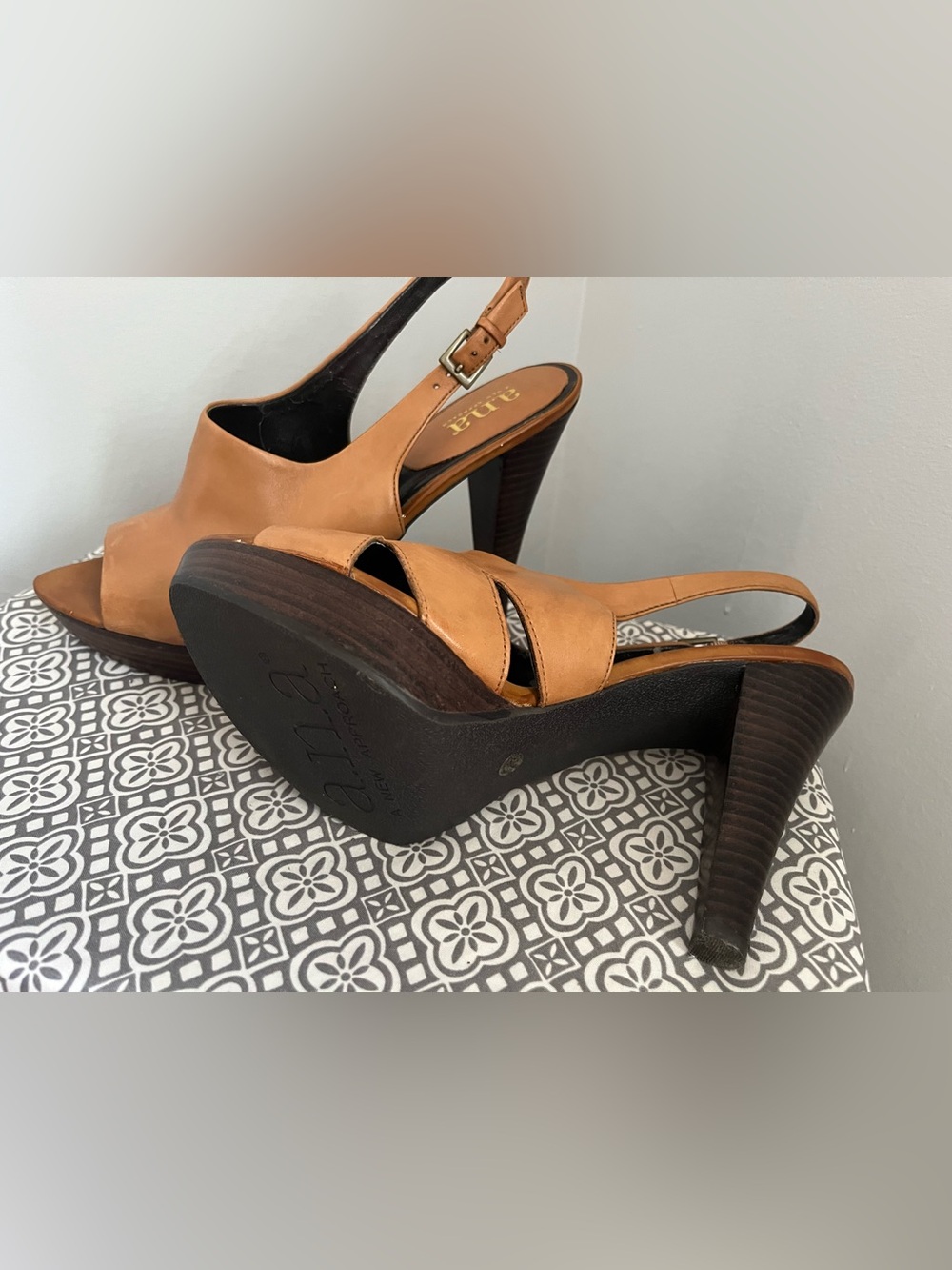 a.n.a Tan Leather Slingback Platform High Heels